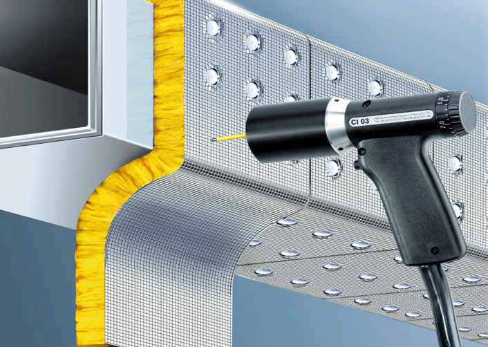 一體式保溫釘在空調(diào)暖通管道保溫棉鋪設應用的示意圖